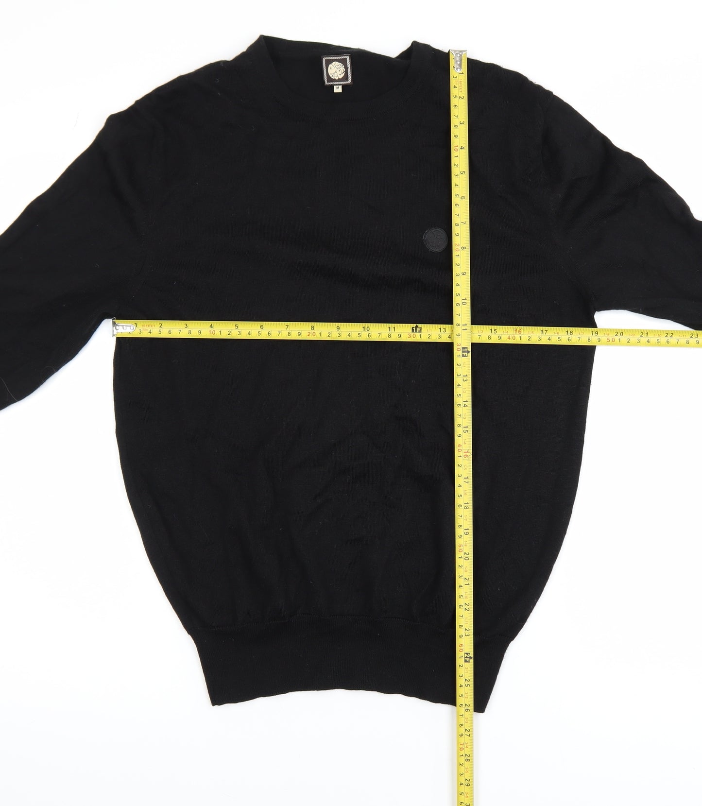 Pretty Green Mens Black Wool Blend Crew Neck Jumper M