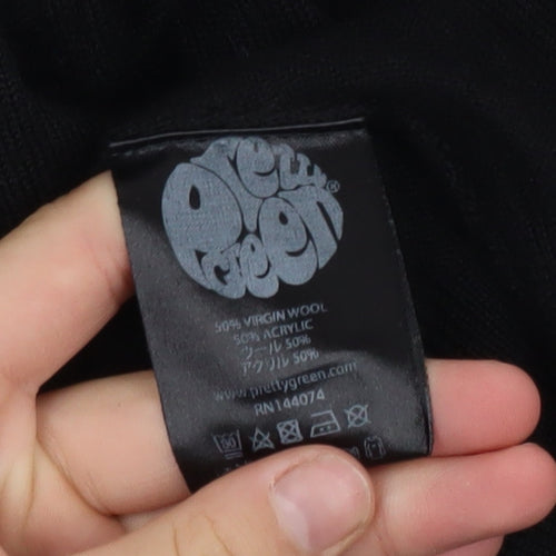Pretty Green Mens Black Wool Blend Crew Neck Jumper M