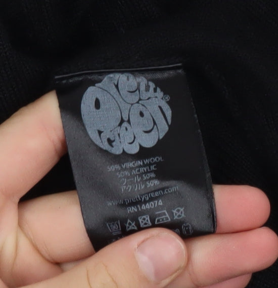 Pretty Green Mens Black Wool Blend Crew Neck Jumper M