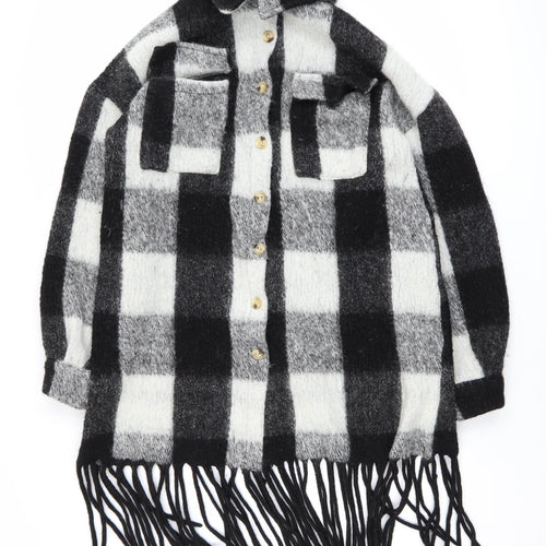 Nasty Gal Women’s Black Check Wool Blend Long Sleeve Shacket Size M