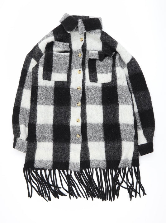 Nasty Gal Women’s Black Check Wool Blend Long Sleeve Shacket Size M