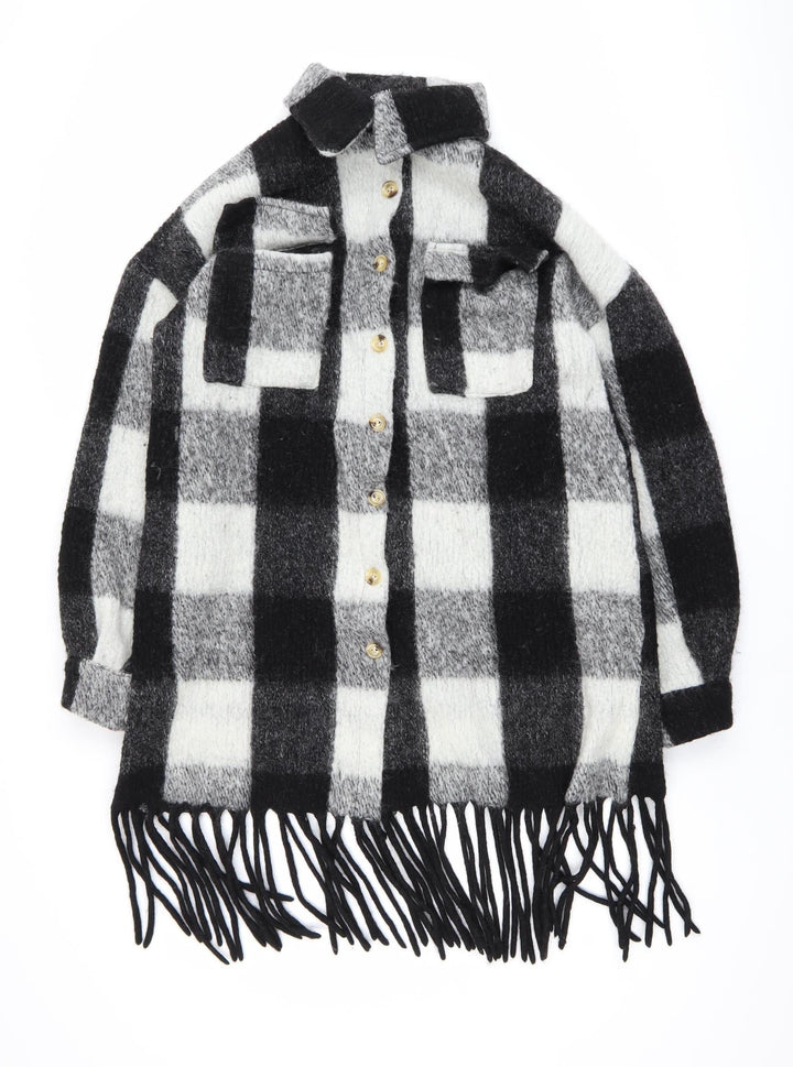 Nasty Gal Women’s Black Check Wool Blend Long Sleeve Shacket Size M
