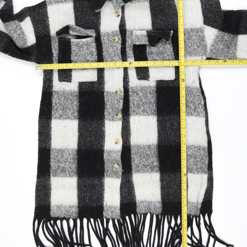 Nasty Gal Women’s Black Check Wool Blend Long Sleeve Shacket Size M