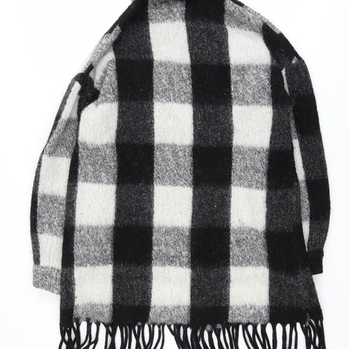 Nasty Gal Women’s Black Check Wool Blend Long Sleeve Shacket Size M