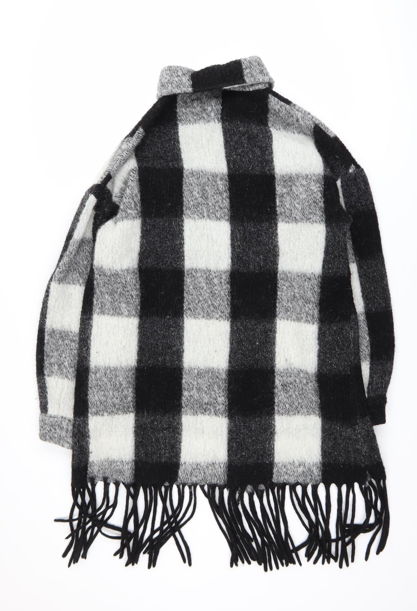 Nasty Gal Women’s Black Check Wool Blend Long Sleeve Shacket Size M