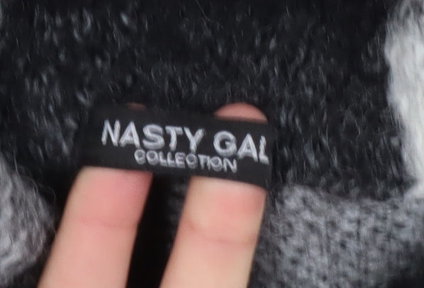 Nasty Gal Women’s Black Check Wool Blend Long Sleeve Shacket Size M