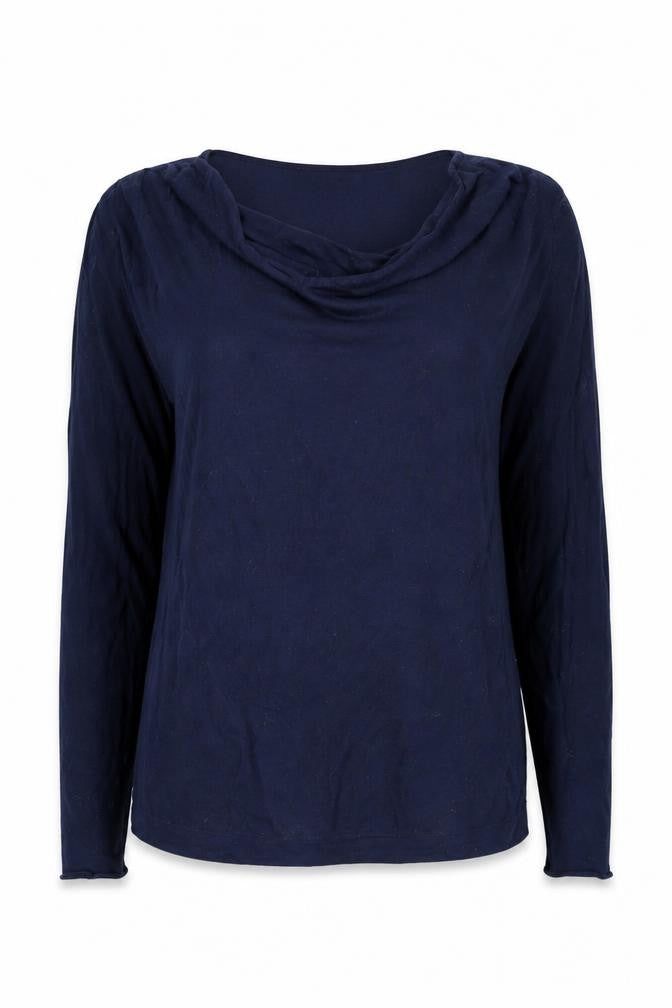 Front view of Jigsaw Women's Blue Cowl Neck Long Sleeve Knit Top, size S