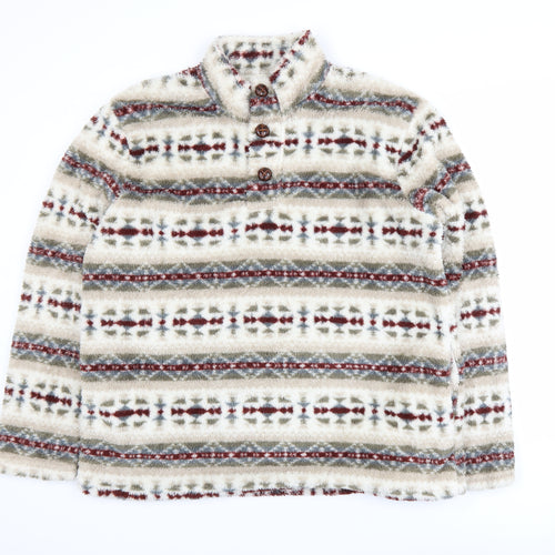 Cotton Traders Men's Multicoloured Fair Isle Fleece Henley Sweatshirt Size L