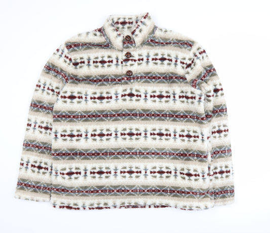 Cotton Traders Men's Multicoloured Fair Isle Fleece Henley Sweatshirt Size L
