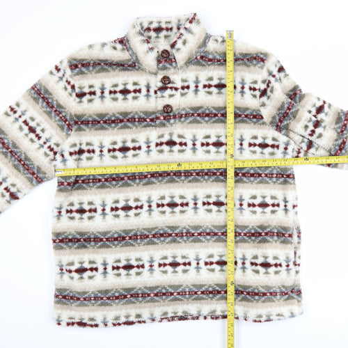 Cotton Traders Men's Multicoloured Fair Isle Fleece Henley Sweatshirt Size L