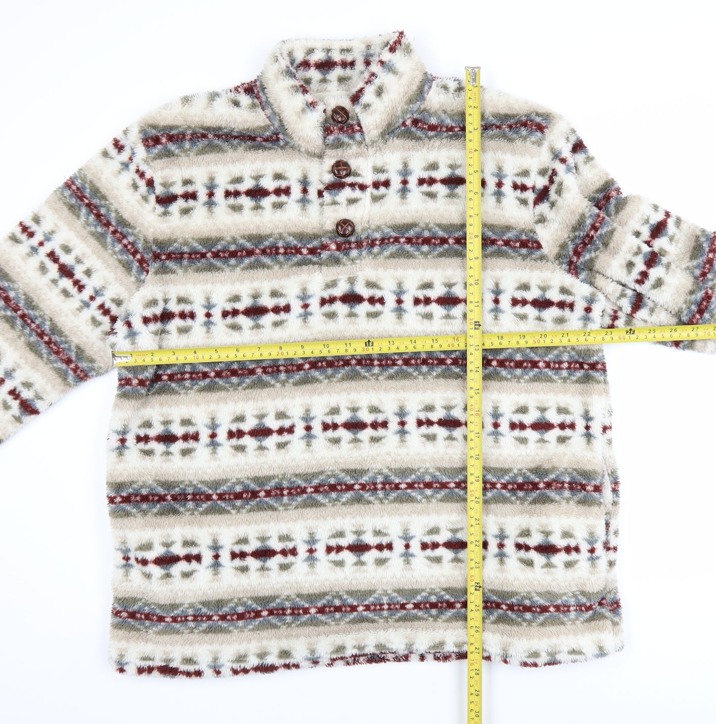 Cotton Traders Men's Multicoloured Fair Isle Fleece Henley Sweatshirt Size L