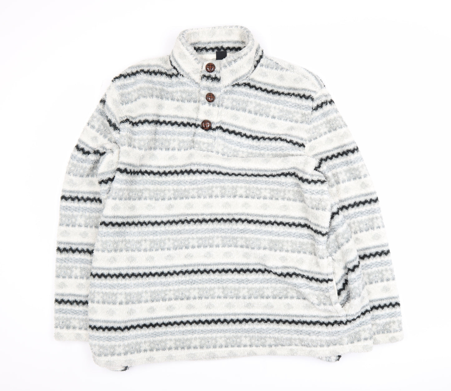 Cotton Traders Men’s Grey Fleece Henley Sweatshirt XL Winter Warm