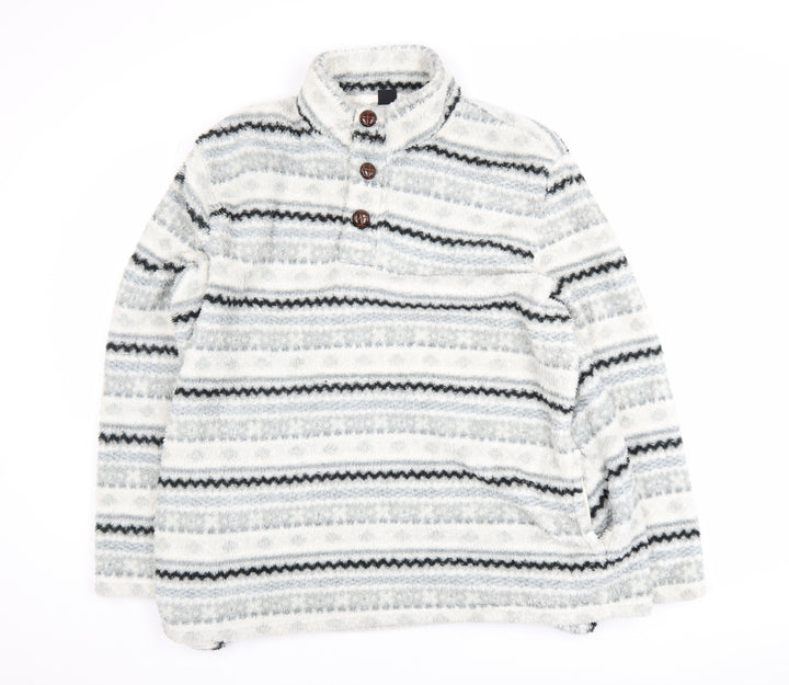 Cotton Traders Men’s Grey Fleece Henley Sweatshirt XL Winter Warm