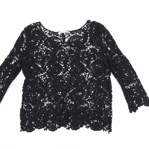 Steilmann Women's Black Lace 3/4 Sleeve Blouse Size 10