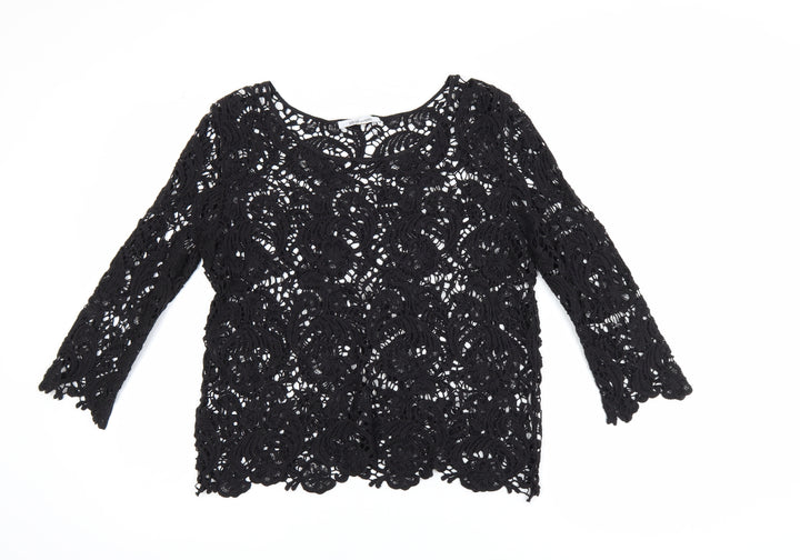 Steilmann Women's Black Lace 3/4 Sleeve Blouse Size 10