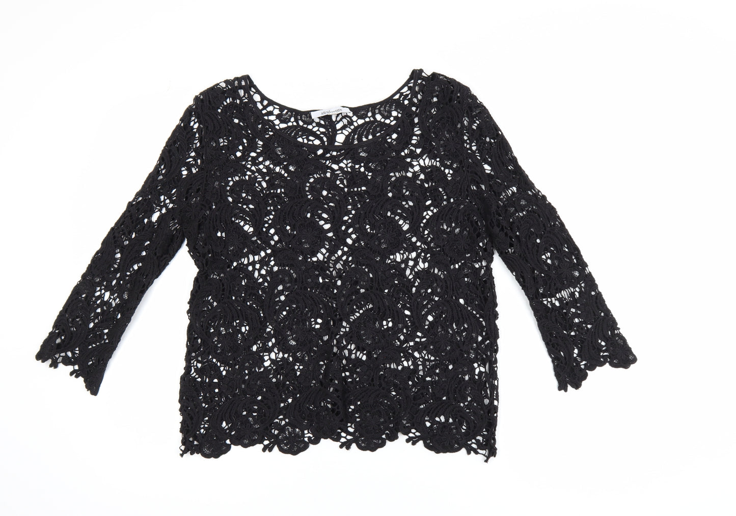Steilmann Women's Black Lace 3/4 Sleeve Blouse Size 10