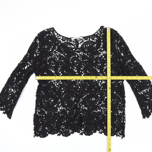 Steilmann Women's Black Lace 3/4 Sleeve Blouse Size 10