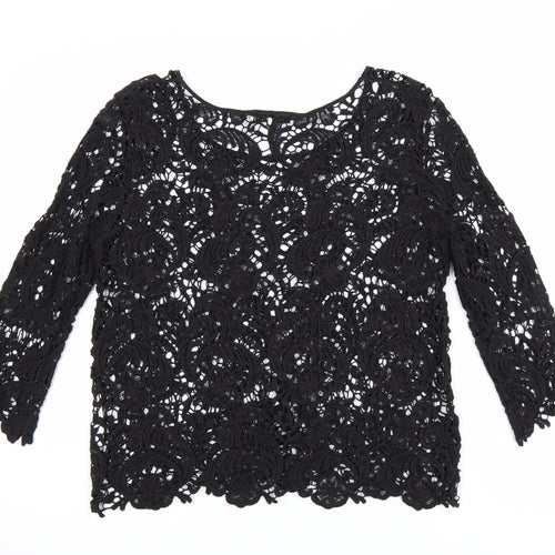 Steilmann Women's Black Lace 3/4 Sleeve Blouse Size 10