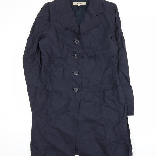 Kew Women’s Blue Cotton Long Trench Coat Size 12 Buttoned Lined