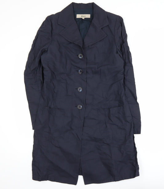 Kew Women’s Blue Cotton Long Trench Coat Size 12 Buttoned Lined