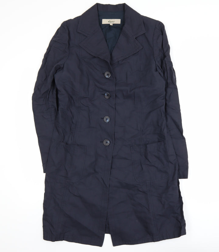Kew Women’s Blue Cotton Long Trench Coat Size 12 Buttoned Lined