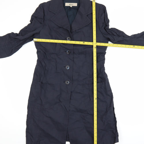 Kew Women’s Blue Cotton Long Trench Coat Size 12 Buttoned Lined