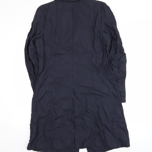 Kew Women’s Blue Cotton Long Trench Coat Size 12 Buttoned Lined