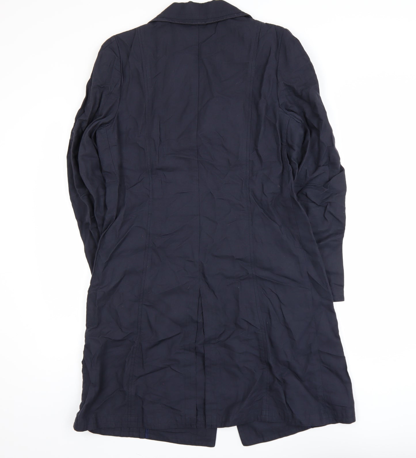 Kew Women’s Blue Cotton Long Trench Coat Size 12 Buttoned Lined