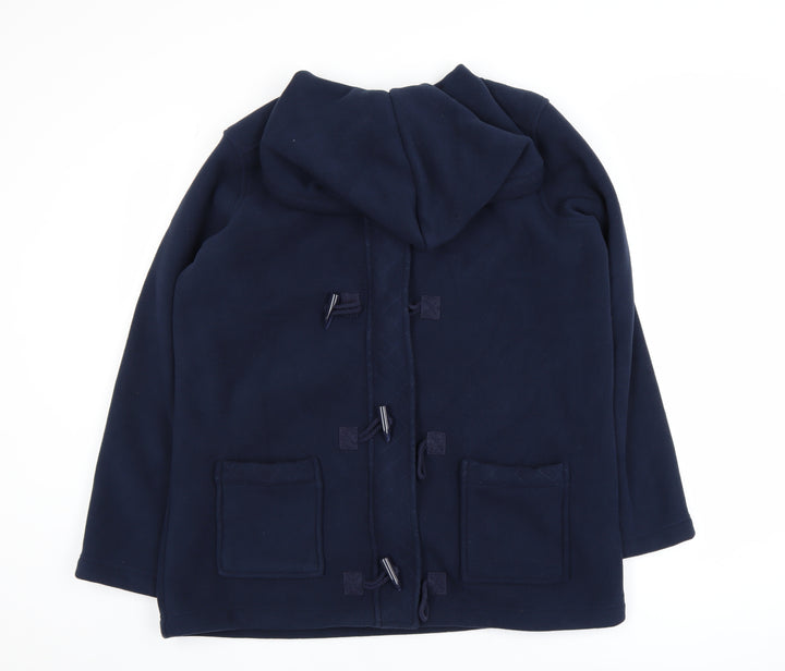 EWM Womens Blue Hooded Mid-Length Duffle Coat Size M Fleece