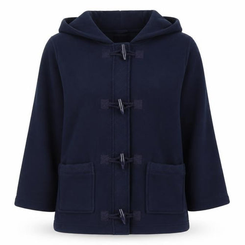 EWM Womens Blue Hooded Mid-Length Duffle Coat Size M Fleece