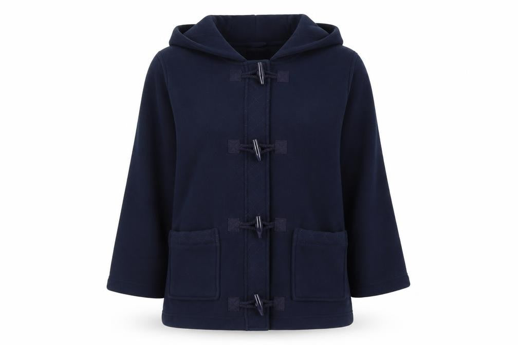 EWM Womens Blue Hooded Mid-Length Duffle Coat Size M Fleece