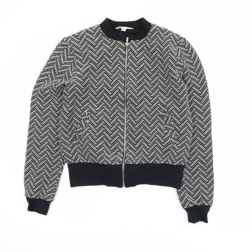 Miss Selfridge Women’s Black Herringbone Bomber Jacket Size 6