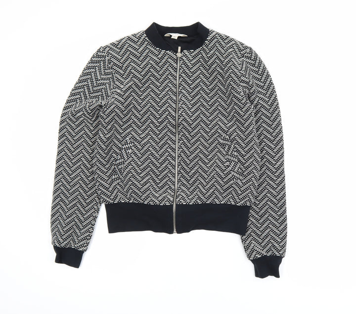 Miss Selfridge Women’s Black Herringbone Bomber Jacket Size 6