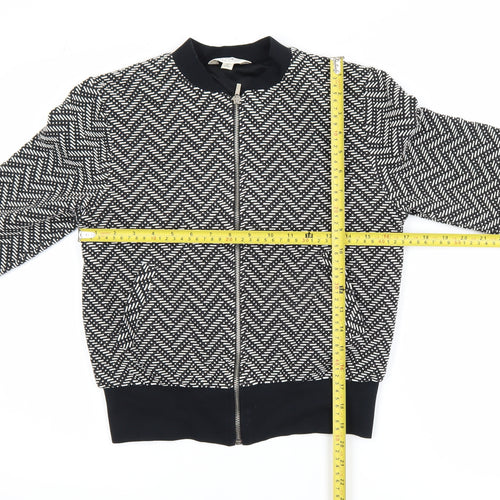 Miss Selfridge Women’s Black Herringbone Bomber Jacket Size 6