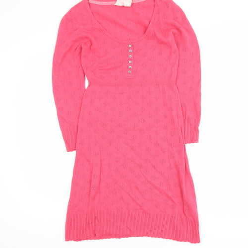 White Stuff Women Pink Jumper Dress Size 8 Knit Long Sleeve