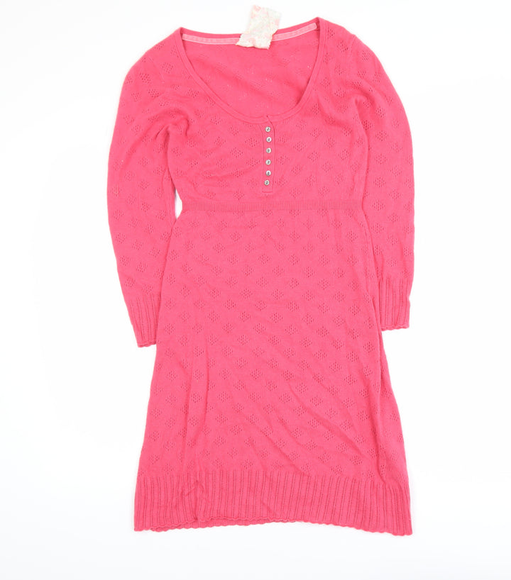 White Stuff Women Pink Jumper Dress Size 8 Knit Long Sleeve