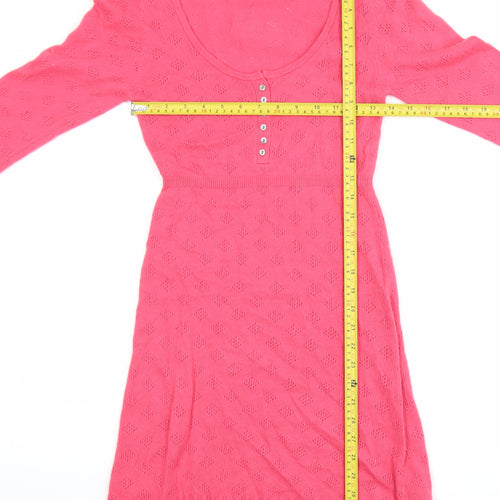 White Stuff Women Pink Jumper Dress Size 8 Knit Long Sleeve