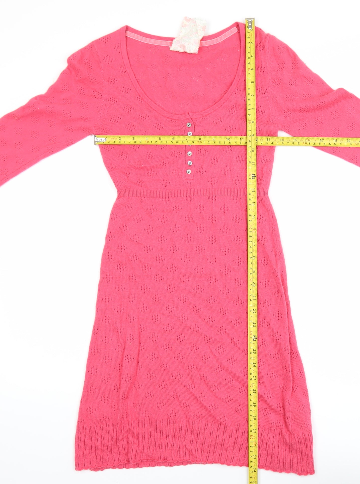 White Stuff Women Pink Jumper Dress Size 8 Knit Long Sleeve