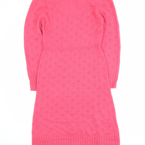 White Stuff Women Pink Jumper Dress Size 8 Knit Long Sleeve
