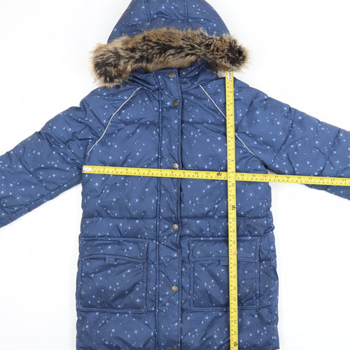 FatFace Teens Blue Star Print Hooded Long Puffer Coat 9/10
