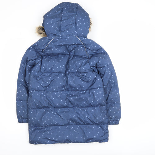 FatFace Teens Blue Star Print Hooded Long Puffer Coat 9/10