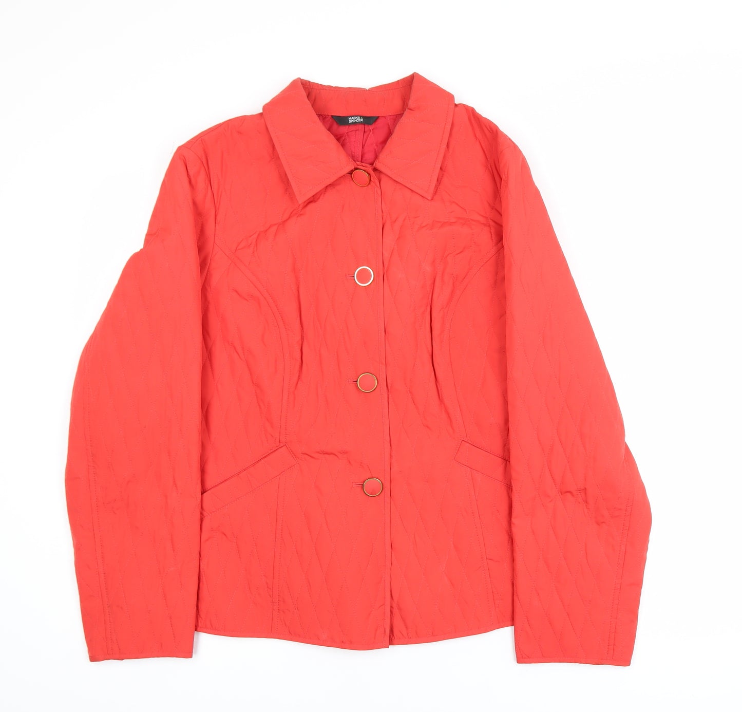 Marks & Spencer Womens Red Quilted Mid-Length Jacket Size 16