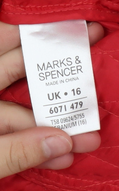 Marks & Spencer Womens Red Quilted Mid-Length Jacket Size 16