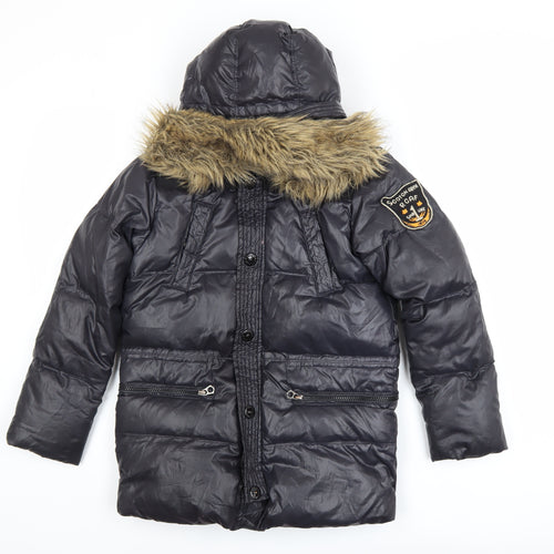 Scotch Shrunk Teens Black Fur Trim Hooded Puffer Coat Size 10