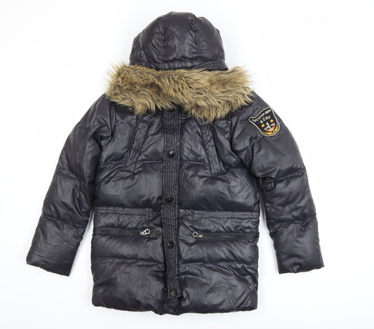 Scotch Shrunk Teens Black Fur Trim Hooded Puffer Coat Size 10