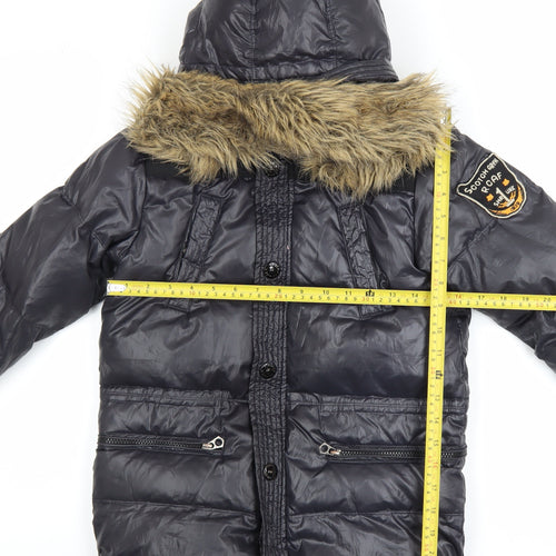 Scotch Shrunk Teens Black Fur Trim Hooded Puffer Coat Size 10