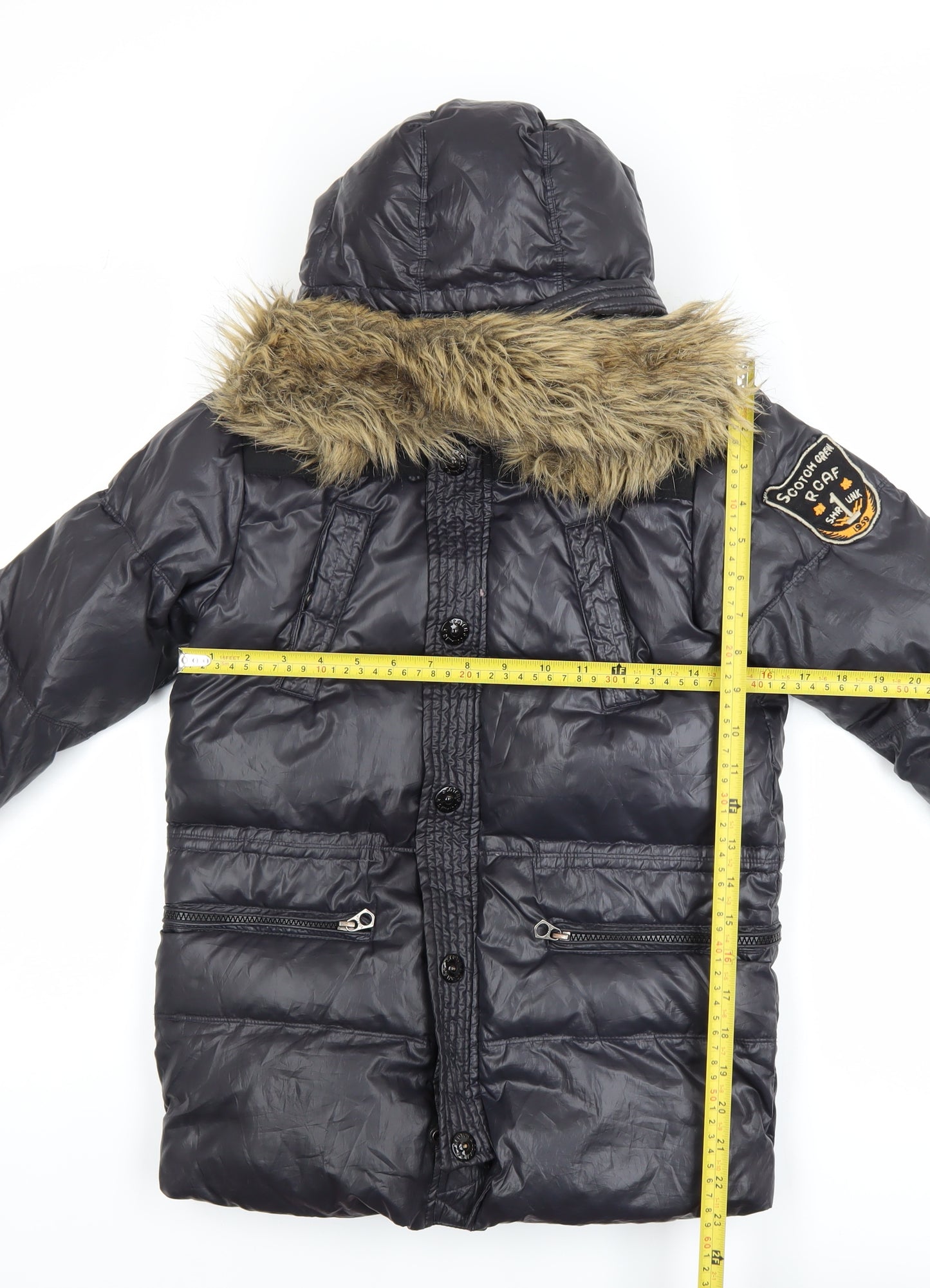 Scotch Shrunk Teens Black Fur Trim Hooded Puffer Coat Size 10