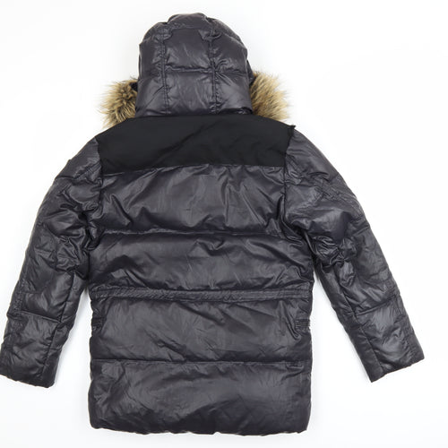 Scotch Shrunk Teens Black Fur Trim Hooded Puffer Coat Size 10