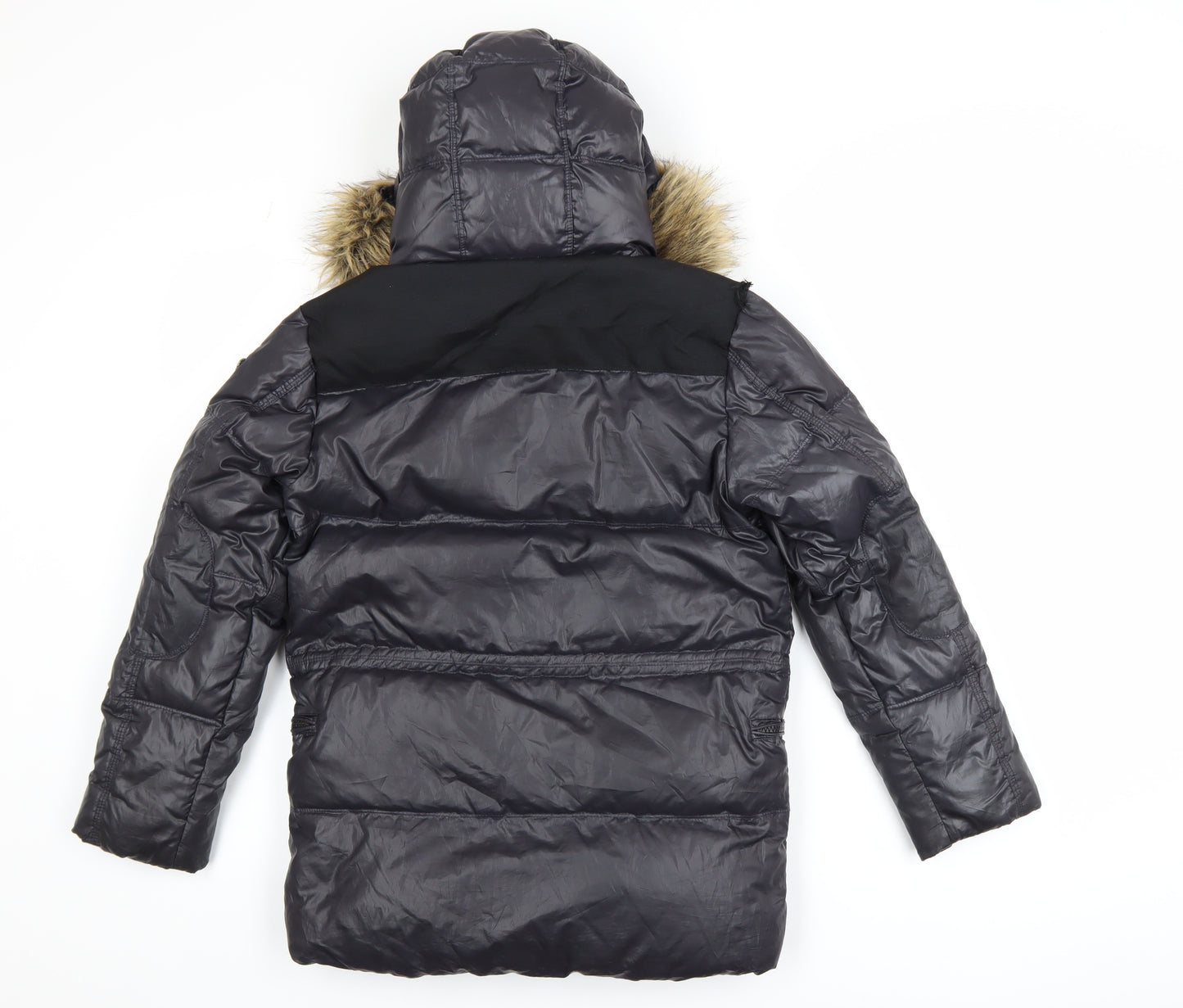 Scotch Shrunk Teens Black Fur Trim Hooded Puffer Coat Size 10