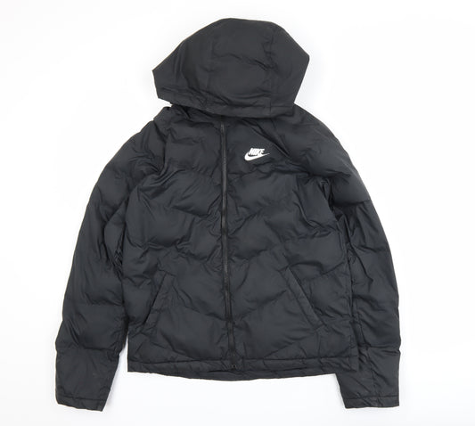 Nike Boys Black Hooded Puffer Jacket XL 158-170cm Winter Coat